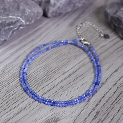 Natural Blue Aventurine 2mm Beaded Choker Healing Simple Delicate Necklace Gifts - Image 1 of 2
