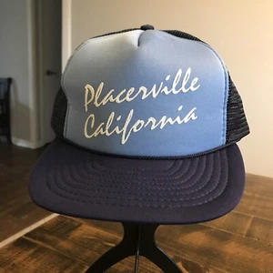 Vintage Placerville California Trucker Hat Snapback Blue and black Cap - Picture 1 of 7