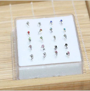 Wholesale 20PCS Solid Silver Mixed Dolphin Crystal Straight Bar Rod Nose Stud - Picture 1 of 1