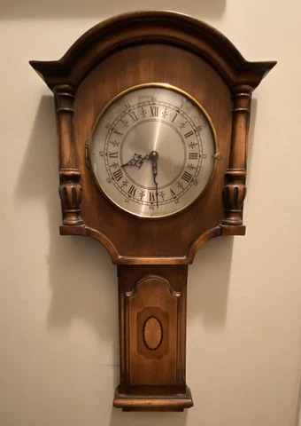 Vintage P. F. Bollenbach Wood Wall Clock Hinged Dome Glass Face #186 Mid Century Cover