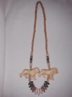 Chunky Wood Necklace Lions And Wood Beads 16"