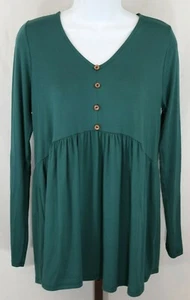 Flamingo Womens Ladies Teal Front Button Long Sleeve Tunic Top Size Small NEW - Picture 1 of 4