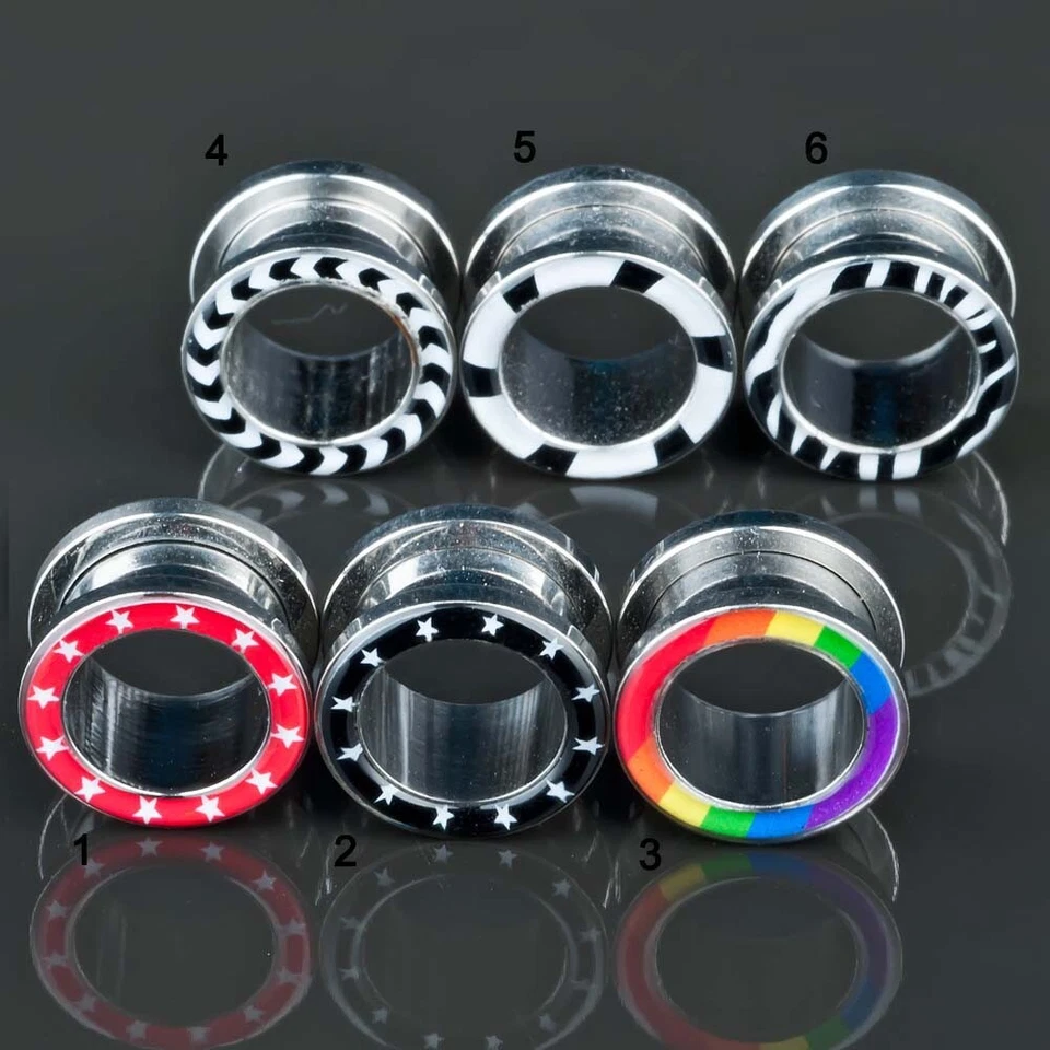 3-16mm Flesh Tunnel Picture Plug Acciaio Stern Rainbow Frecce Tigre Strudel Z160 - Immagine 1 di 1