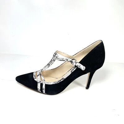Nine West  Jantine Women's T-Strap Pumps Pointed Toe Black Suede Size 7.5 M - Image 1 of 4