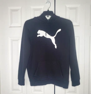Puma Hoodie Black White Logo Pullover Long Sleeve Hooded Mens Medium - Picture 1 of 9