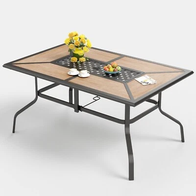 PHI VILLA Outdoor Dining Table with 1.6''-2'' Umbrella Hole Patio Dining Table Rectangular