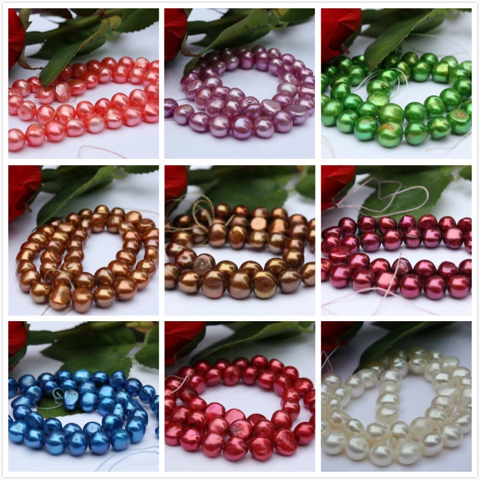 9-10mm barock Set  Zuchtperlen Strang Süßwasser Perlen Schmuck Ketten Halsketten - Bild 1 von 1