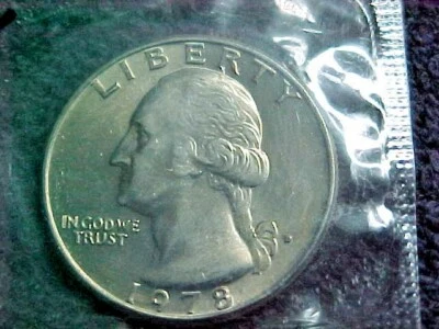 1978  D WASHINGTON QUARTER  FROM MINT SET IN CELLO  BU - Image 1 of 2