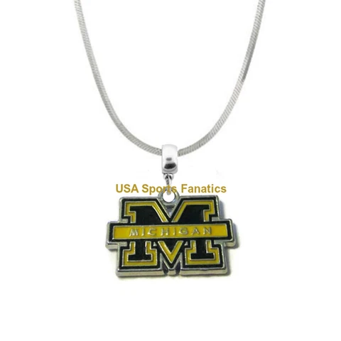 NCAA - Michigan Wolverines Team Logo Pendant Necklace On 925 Snake Chain Cover