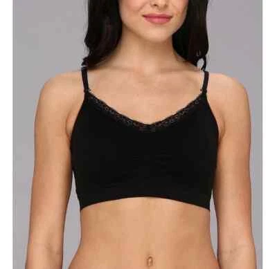 Bralette Coobie L111905 Para Mujer Negro Cuello en V Borde de Encaje Inalámbrico Cómodo Talla Única Foto 1 de 2