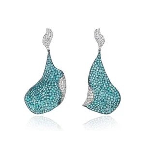 Lab Aquamarine Flower Leaf Stud Earrings Silver Cocktail Party Women Jewellery - Picture 1 of 6