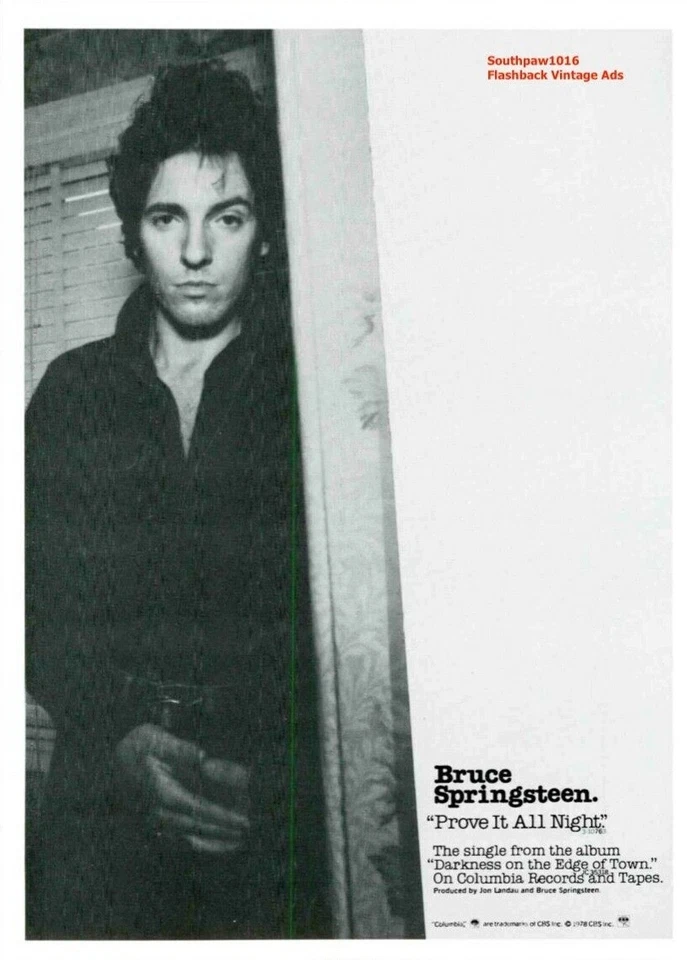 1978 Bruce Springsteen "Prove It All Night"  Song Release Reproduction Print Ad - Image 1 of 1