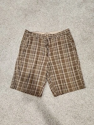 Pantalones cortos Machine Clothing Company para hombre W34 marrón y azul a cuadros frente plano Foto 1 de 4