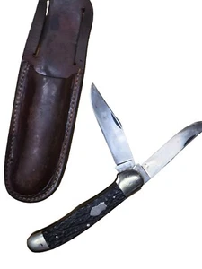 9" (Open) German Eye Carl Schlieper 3 Eye Folding Hunter knife, jigged blk bone  - Picture 1 of 8