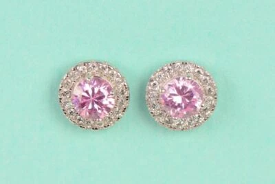 Brincos de ouro branco sólido 14K com halo cravejado CZ parafuso traseiro - Imagem 1 de 4