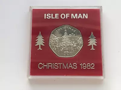 1982 CHRISTMAS 50 FIFTY PENCE ISLE OF MAN PRESENTATION BOX AB DIE - Image 1 of 4