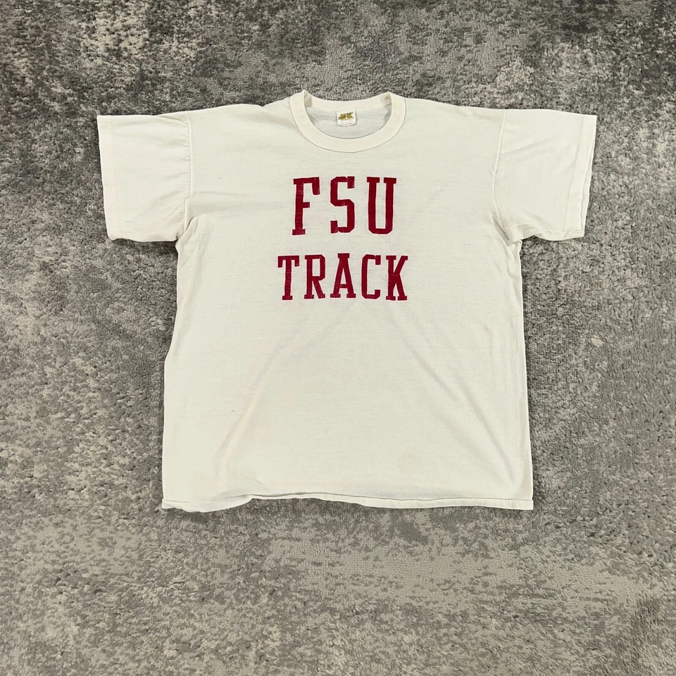 Camisa masculina vintage Florida State Seminoles grande branca Russell Athletic anos 70 EUA - Imagem 1 de 4