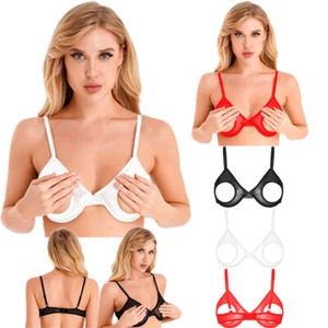 Soutien gorge femme bonnets ouverts soutien gorge bretelles réglables bralette voir à travers vêtements de nuit - Photo 1 sur 40