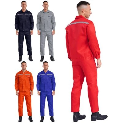 Men's Long Sleeve Mechanic Uniform Jacket Top with Pocket And Pants Set Workwear - Image 1 of 4