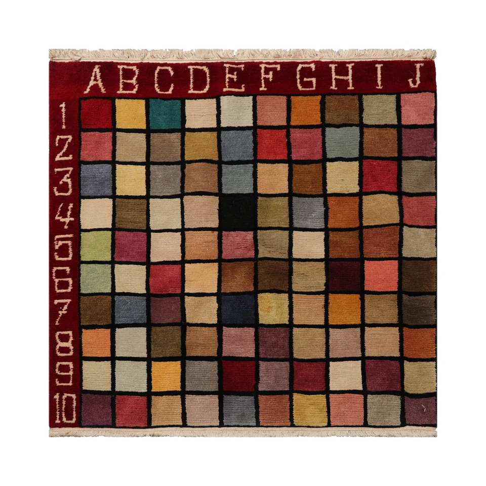 3'7''x3'7" Square Multi Hand Knotted Modern & Contemporary Wool Area Rug - Image 1 of 4