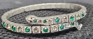 Antique Art Deco Pot Metal Snake Bracelet With Clear & Green Paste Stones Patent - Picture 1 of 20
