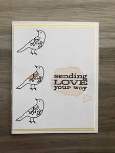 Juego de 4 tarjetas Stampin Up Peekaboo Peach Birds San Valentín enviando amor - Imagen 1 de 2