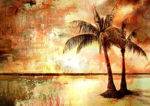 Framed Canvas landscape Art Print paradise wall palm tree painting - Picture 1 of 8