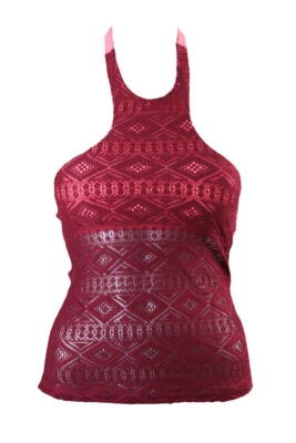 Camiseta Tankini Hula Miel Borgoña Coral Mojave Diamante Cuello Alto Crochet S Foto 1 de 3