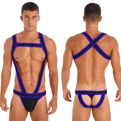 Men Underwear Jockstrap Bulge Pouch Jumpsuits One-Piece Lingerie Bodysuits Brief - Image 1 of 3