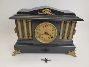 Vintage Ingraham Company Victorian Mantel Clock Wood Wind Up Chime See Descript - Picture 1 of 20