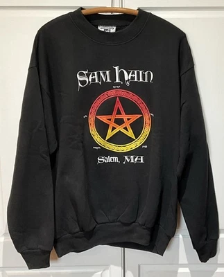 Samhain Pentagram Salem MA Halloween Sweatshirt Size L Large Vintage Foto 1 de 4