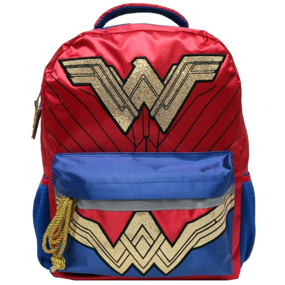 Wonder Woman Glitter 16" Kids Backpack Girls Book Bag Tiara Tech Laptop Sleeve