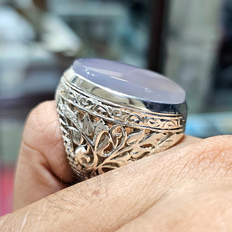 Yemeni Aqeeq Ring For Men, 925 Sterling Silver Natural Agate Ring, Shia Ring - Image 1 of 4