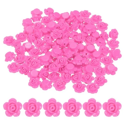 100Pcs Rose Flower Beads 12mm Acrylic Rose Carved for Jewelry Making, Dark Pink - Image 1 of 4