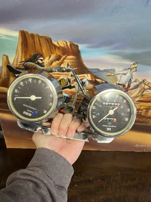 OEM Harley Davidson Shovelhead Ironhead Chrome Speedometer Tachometer Cluster - Image 1 of 4