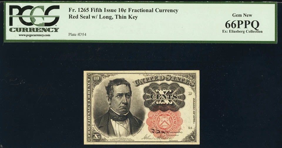 FR 1265 - 10c FIFTH ISSUE - LONG THIN KEY RED SEAL - PCGS 66 PPQ - EX: ELIASBERG - Image 1 of 4