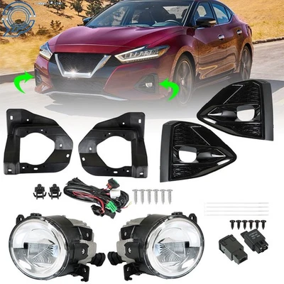 For Nissan Maxima 20-21 LED Right&Left Fog Lights Assembly+Bezels Wiring Switch Foto 1 de 4