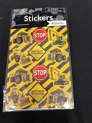 Construction Zone Value Stickers 4 Sheet Pack Boy Truck Party Favor Decoration - Image 1 of 4