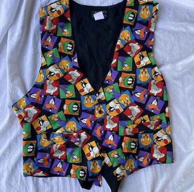 Vintage 1993 Looney Tunes Taz Sylvester Tweety Bugs Bunny Vest Mens Size L/XL - Image 1 of 4