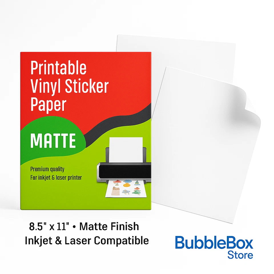 1000 Matte 8.5"x11" Printable Vinyl Sticker Paper for Inkjet Laser Waterproof - Image 1 of 4
