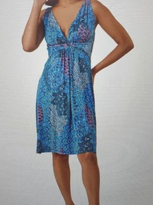 Blue Abstract Floral Stretch Jersey Dress from Roman Size 14 - Picture 1 of 6