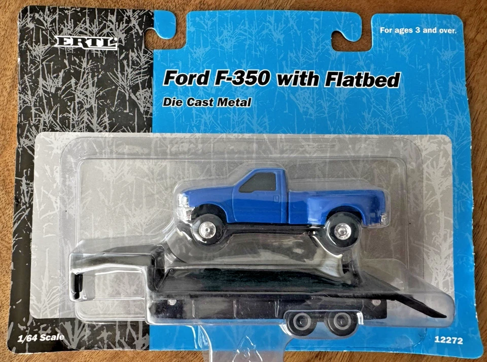 1:64 Ertl Farm Country Blue Ford F-350 4x4 Dually Pickup & Flatbed 5th Wheel NIP - Image 1 of 4