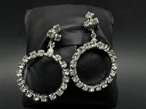 Vtg WEISS ClipOn Clear Glass Rhinestones Dangling Earrings - Picture 1 of 11
