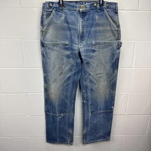 Vintage Carhartt B-07 DNM Blue Amazing FADED Distressed Double Knee Pant 38x32 - Bild 1 von 19