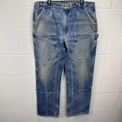Vintage Carhartt B-07 DNM Blue Amazing FADED Distressed Double Knee Pant 38x32 - Image 1 of 4