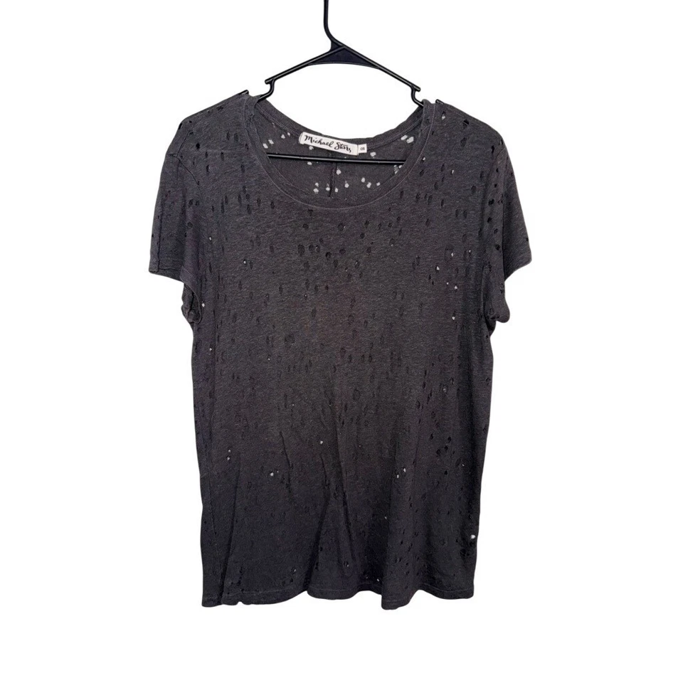 Michael Stars Charcoal Distressed Shredded Cutout T Shirt OS - Image 1 of 3