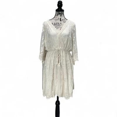 Anthropologie Kindred Floral Lace Crochet V-Neck Dress 3/4 Sleeves Boho Style - Image 1 of 4