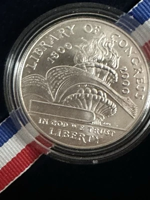2000 Library of Congress Commemorative US Mint Proof Silver Dollar Coin - Image 1 of 3