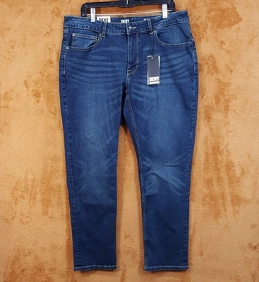 Pantalones de mezclilla DKNY para hombre 34x30 lavado oscuro calce ajustado elástico BEDFORDD en Blue Mountain Foto 1 de 4