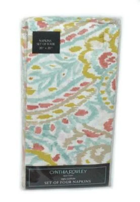 4 CONJUNTO DE GUARDANAPOS DE ALGODÃO NOVO CYNTHIA ROWLEY Island floral salmão bronzeado aquático - Imagem 1 de 3